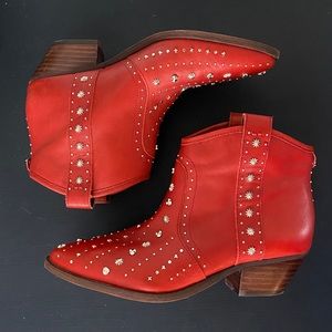 SAM EDELMAN Red Studded Brian Booties